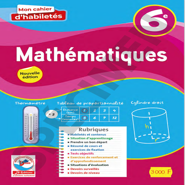 6ème Mon Cahier d'Habiletés MATHS - JD Editions